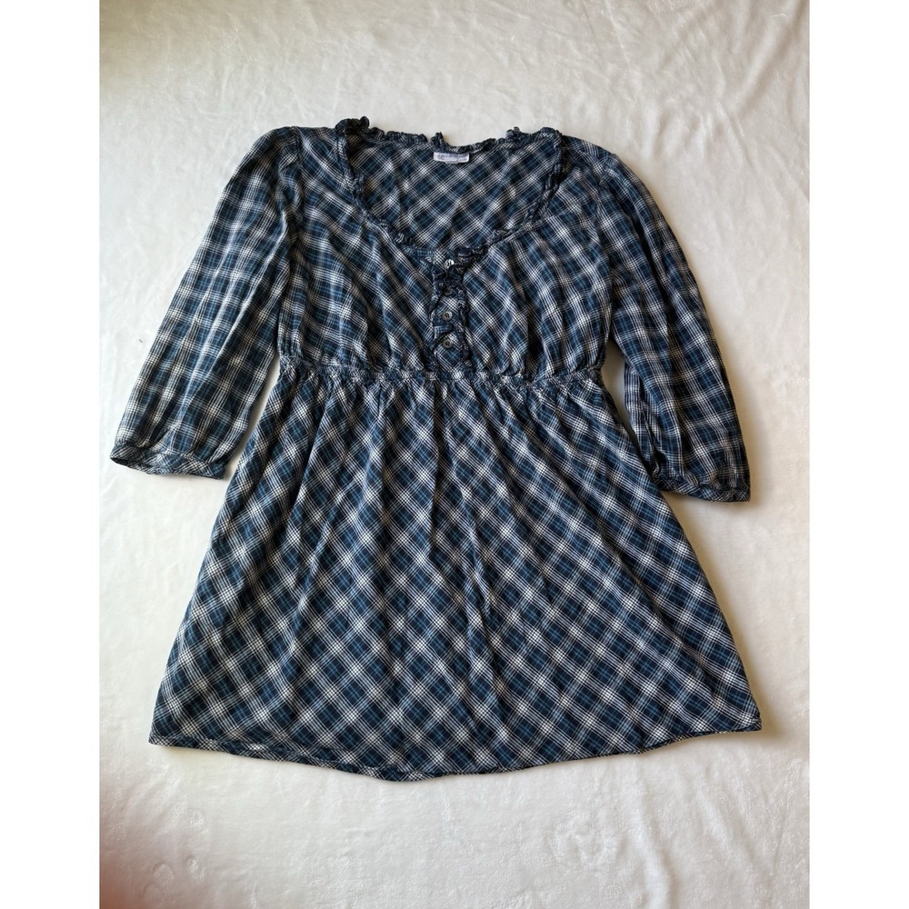 A Pea In A Pod Maternity Blue Plaid Women's Top Size Large Pregnancy Expecting